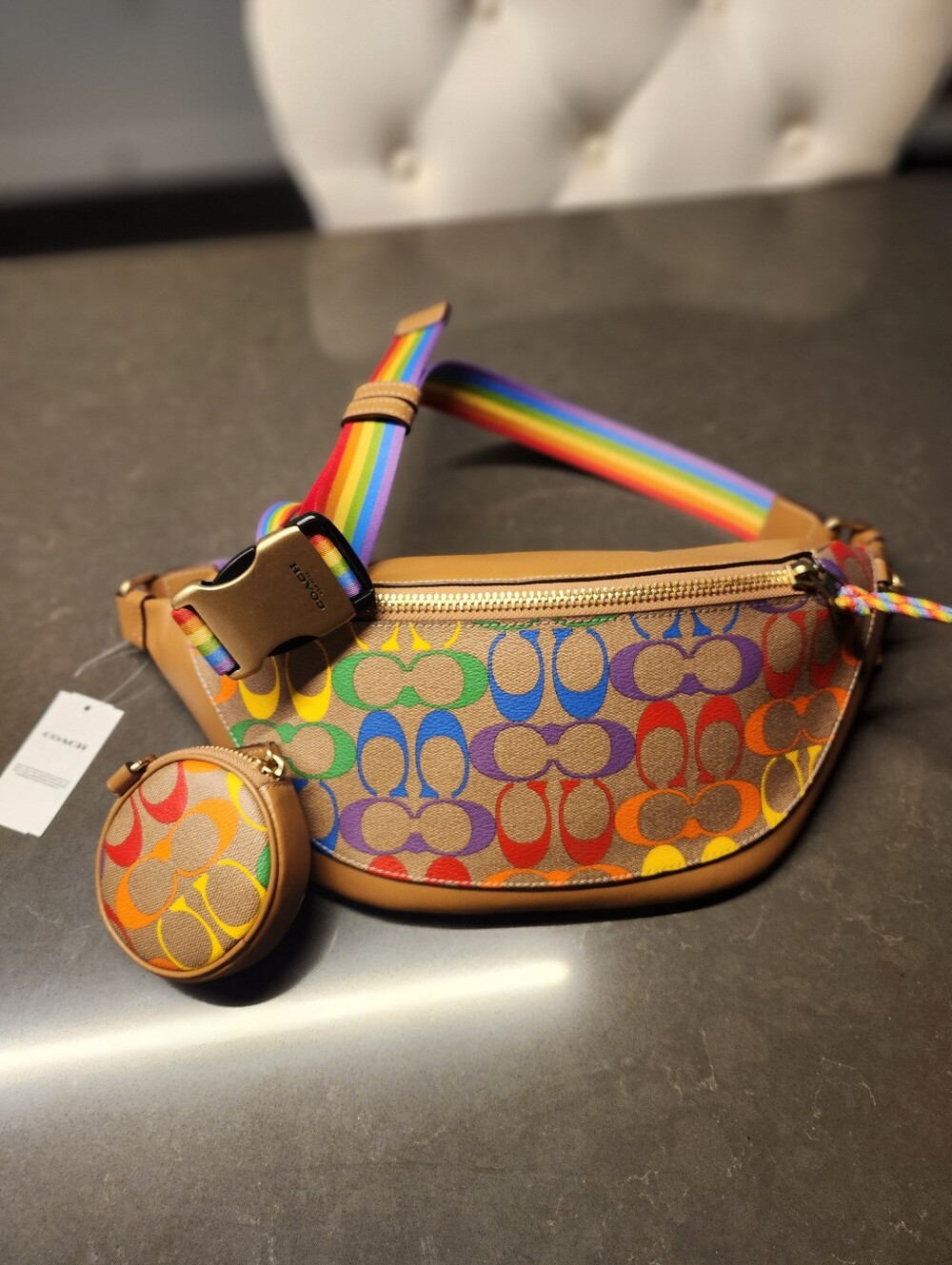 Rare Coach PRIDE Tan Leather Crossbody + Rainbow  Tag COIN POUCH SOLD SEPARARATE